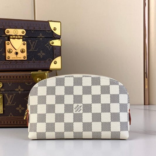 LOUIS VUITTON COSMETIC POUCH PM 19 IN WHITE GRAY DAMIER AZUR CANVAS