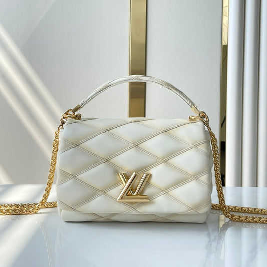 LOUIS VUITTON GO-14 PM 20 IN CREAM QUILTED LAMBSKIN GOLD HARDWARE