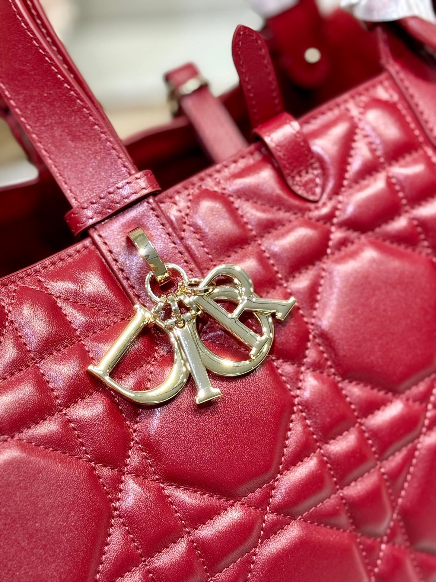 DIOR SMALL 28 TOUJOURS BAG IN RUBY RED MACROCANNAGE LAMBSKIN