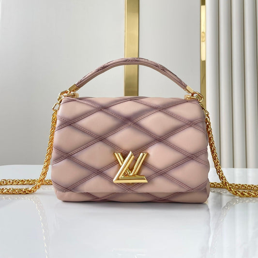 LOUIS VUITTON GO-14 MM 23 IN LIGHT PINK QUILTED LAMBSKIN GOLD HARDWARE