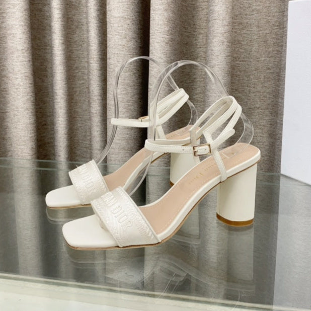 DIOR DWAY HIGH HEEL EMBROIDERED SANDAL WHITE CALFSKIN 75 MM