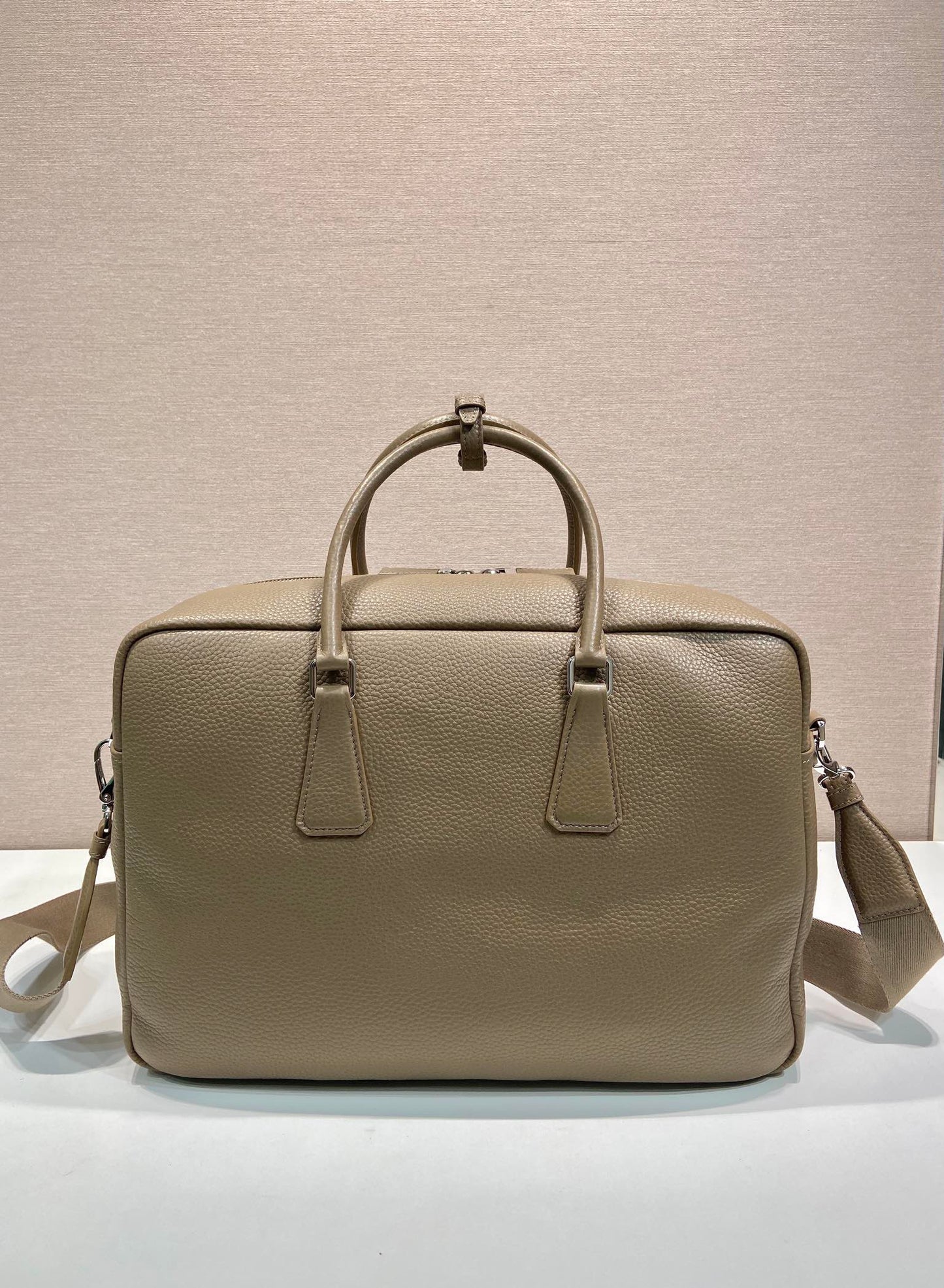 PRADA BRIEFCASE 40 IN DRIED MOSS GRAINED CALFSKIN
