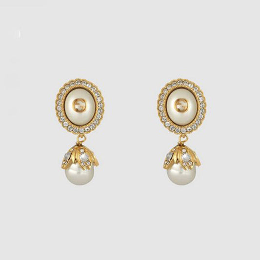 18K Double Gucci Flower Pearl Earrings