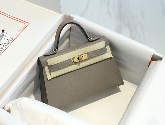 HERMES KELLY MINI 20 LIGHT GREY EPSOM GOLD HARDWARE