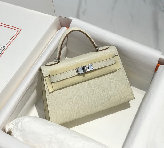 HERMES KELLY MINI 20 WHITE EPSOM SILVER HARDWARE