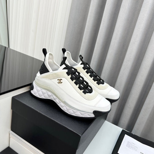 CHANEL Bubble Quilted Trainer Sneaker White