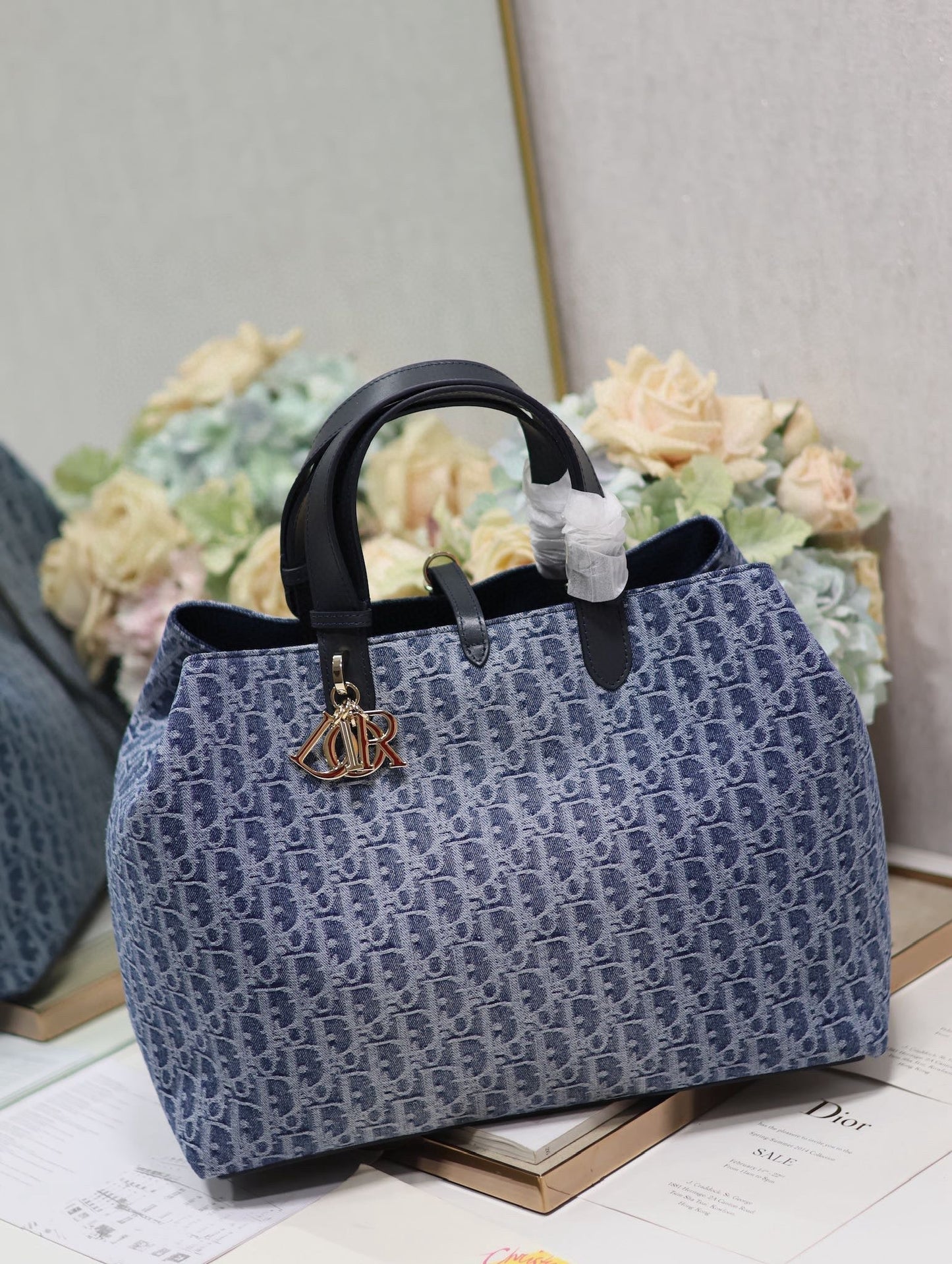 DIOR LARGE TOUJOURS 37 BLUE DENIM OBLIQUE JACQUARD