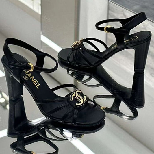 CHANEL HIGHT SANDALS 2025 IN BLACK PATENT LAMBSKIN