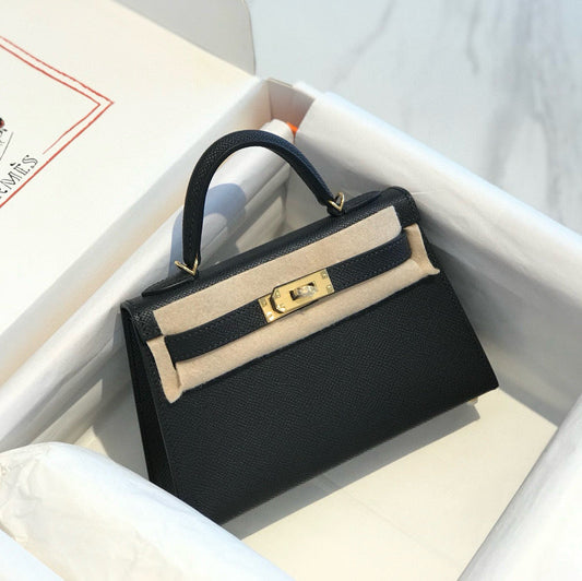 HERMES KELLY MINI 19 BLACK EPSOM CALFSKIN GOLD HARDWARE