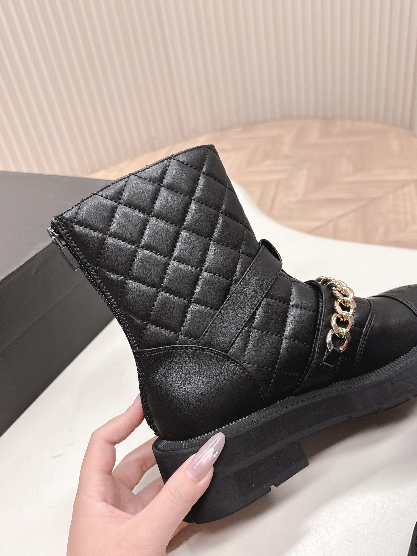 CHANEL ANKLE BOOTS 25S IN BLACK LAMBSKIN EMBOSSED LOGO WITH GOLD HARDWARE