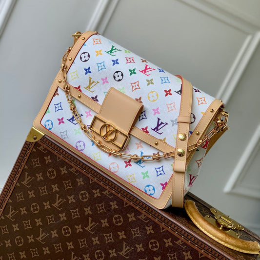 LOUIS VUITTON LV x TM DAUPHINE SOFT 28 IN COLORFUL MONOGRAM PATTERN AND WHITE COATED CANVAS