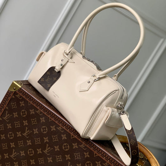 LOUIS VUITTON SPEEDY CARGO VIBE 28 IN VANILLE LAMBSKIN MONOGRAM LOGO TAG
