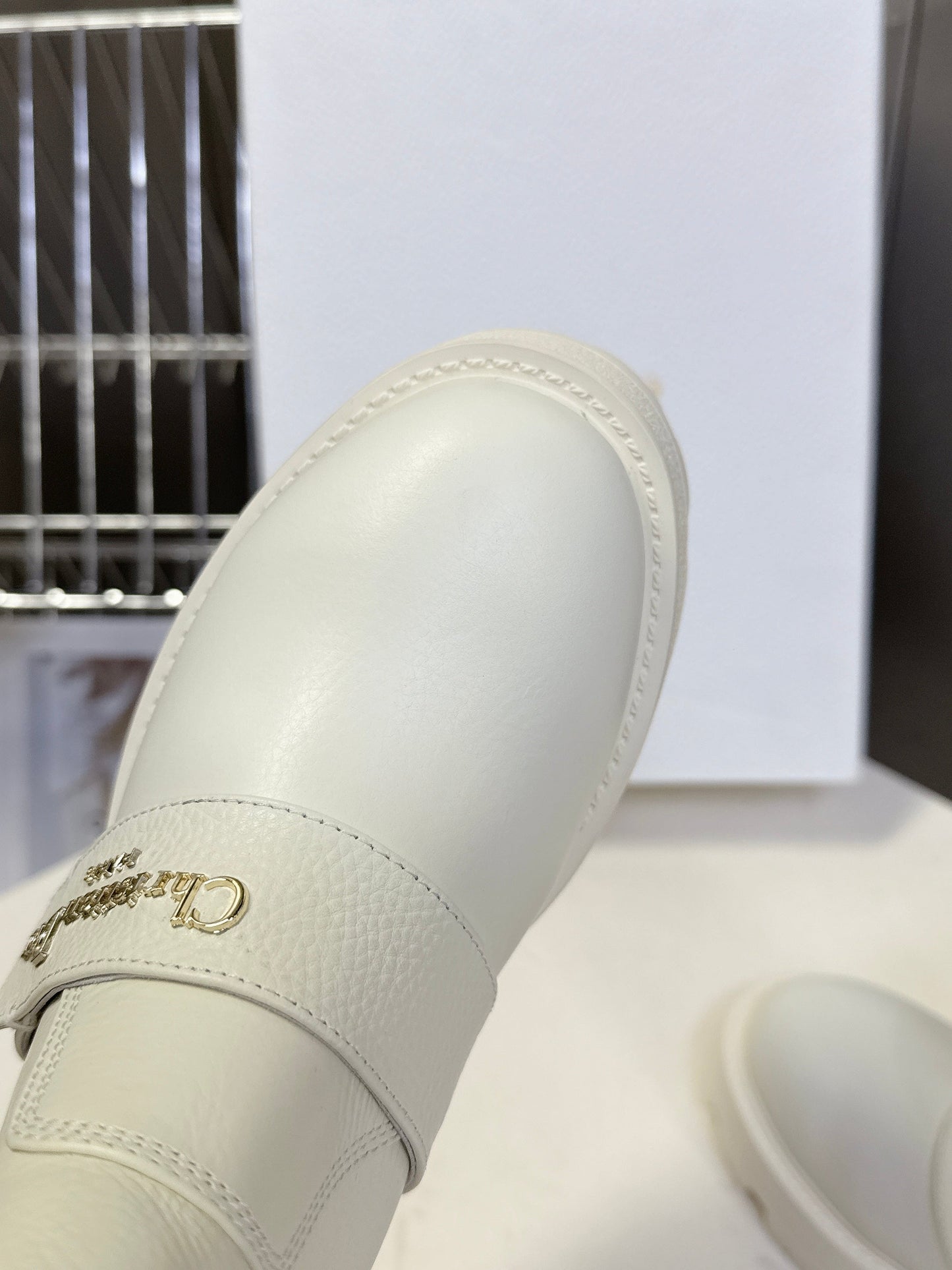 DIOR ALPS ANKLE BOOTS 25S IN WHITE LAMBSKIN AND BEIGE WOOL WITH GOLD HARDWARE