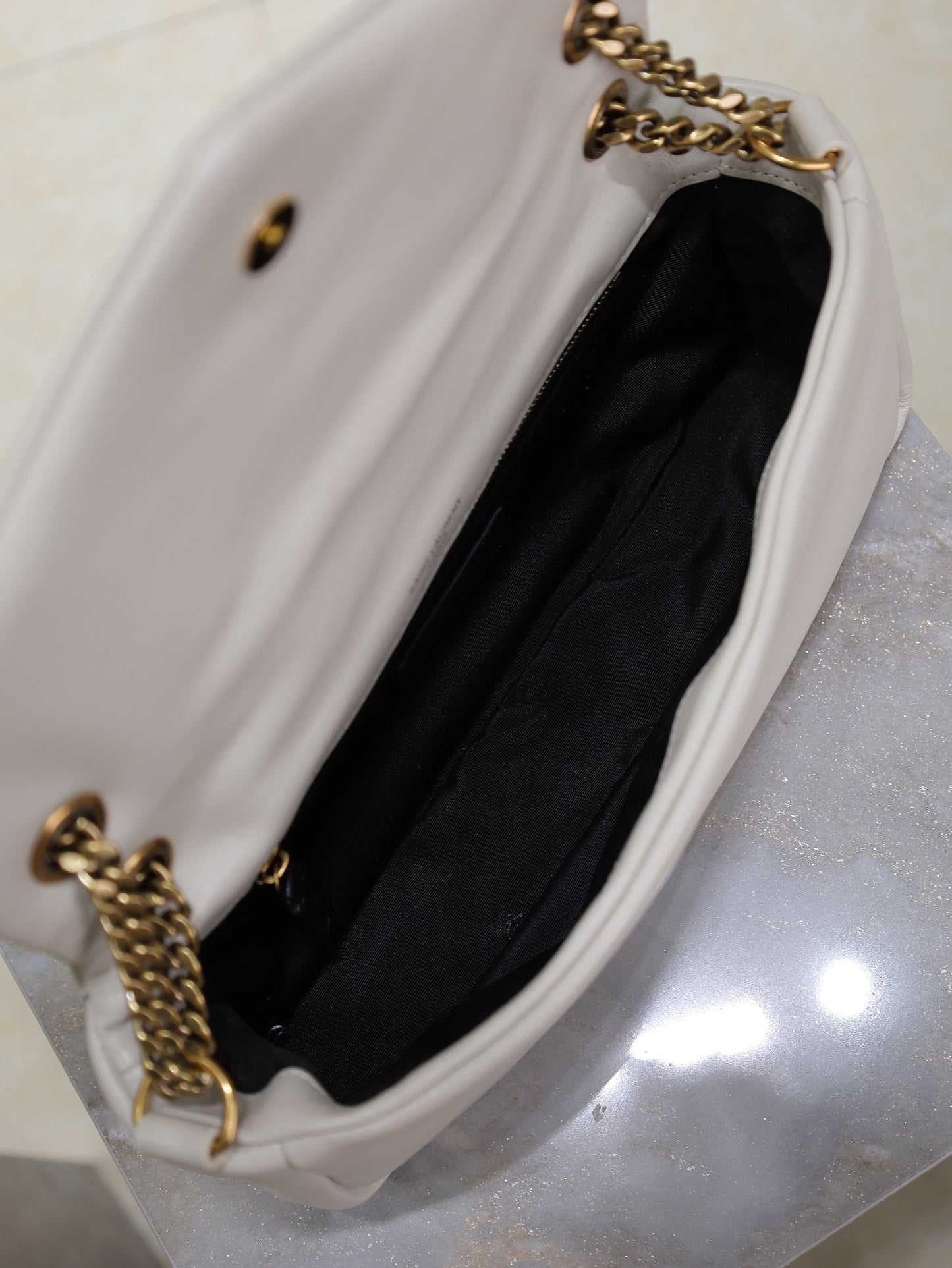 YSL 25S CALYPSO HANDBAG 26 IN IVORY LAMBSKIN GOLD HARDWARE