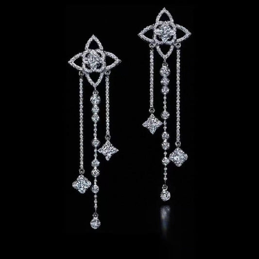 18K Louis Vuitton Diamond Flowers Long Earrings