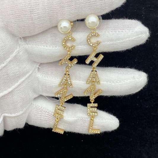 18K  Chanel Script Long Tassel Earrings