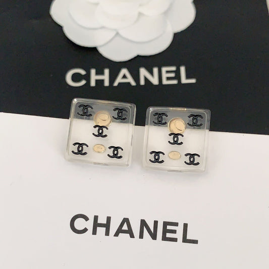 18K  Chanel Transparent Resin Earrings