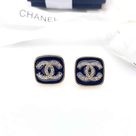 18K  Chanel Square Resin Diamond Earrings