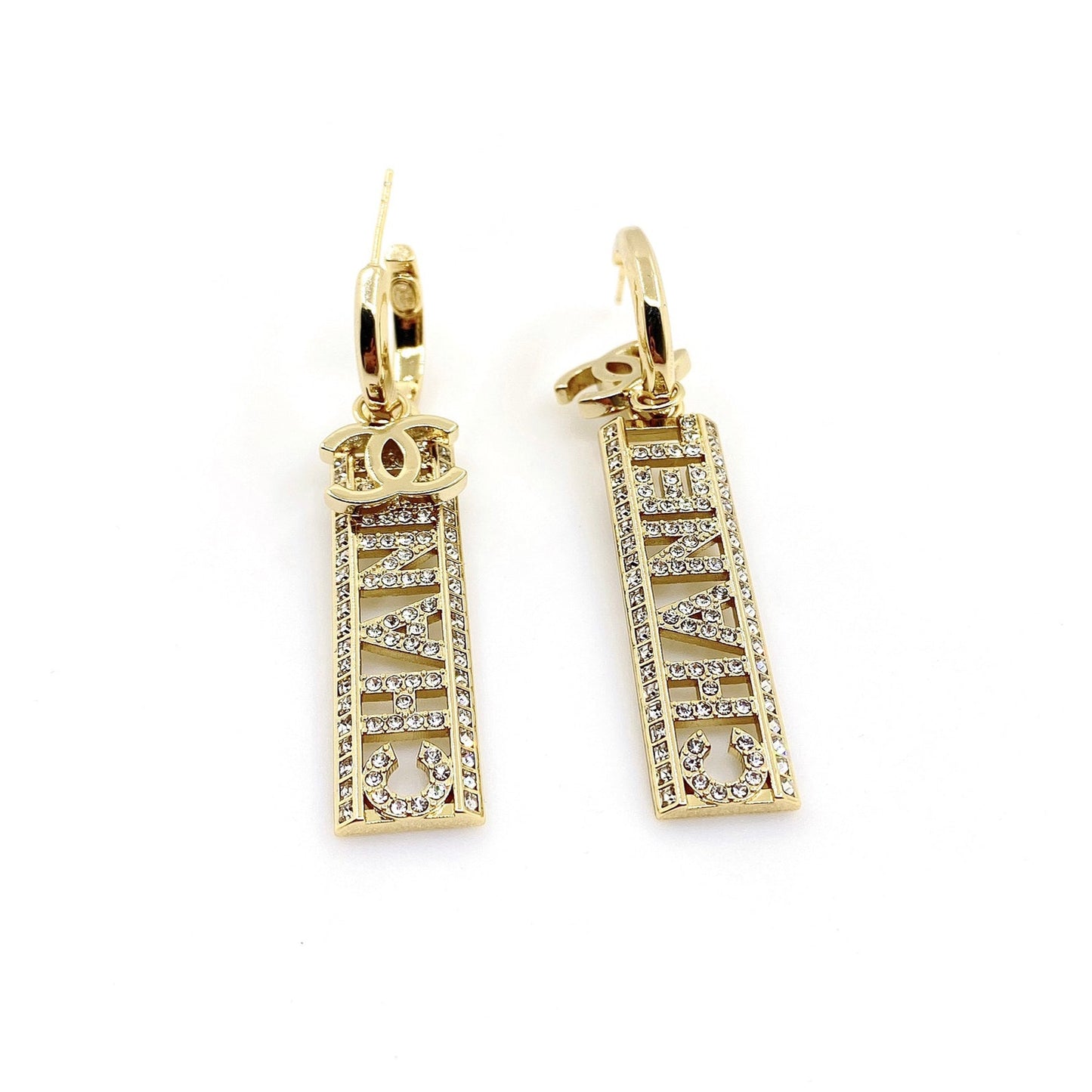 18K  Chanel Crystals Long Letter Earrings