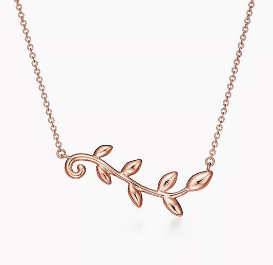18K Tiffany Olive Leaf Vine Pendant Necklace
