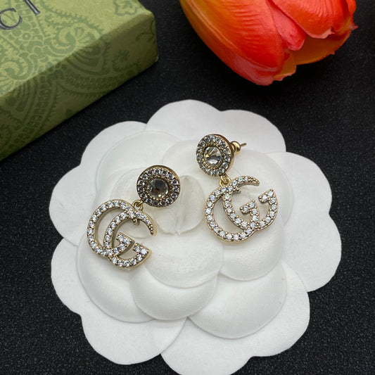 18K Double Gucci Crystals Earrings