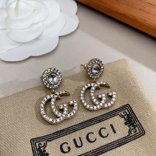 18K Double Gucci Crystal Pendant Earrings
