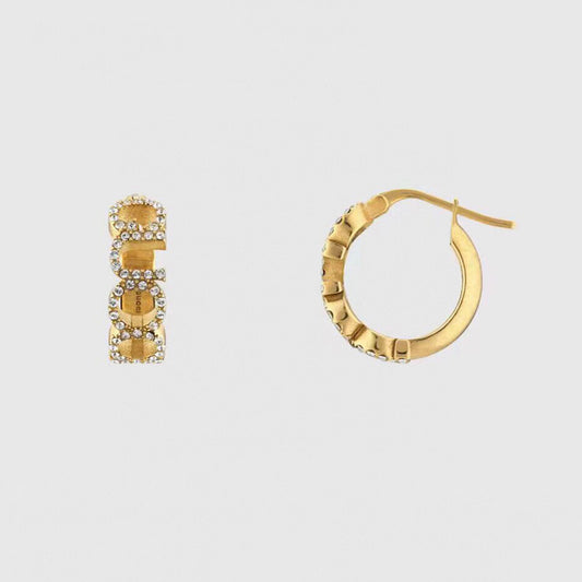 18K Double Gucci Embellished Script Letter Earrings