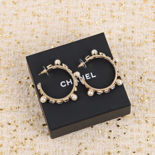 18K  Chanel Pearl Crystal Earrings