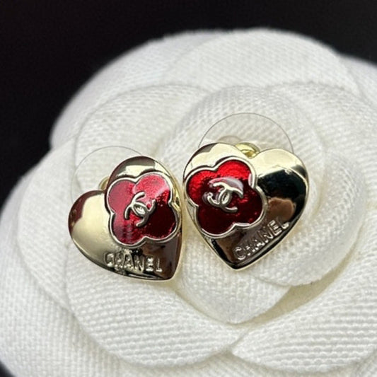 18K  Chanel Red Heart Earrings