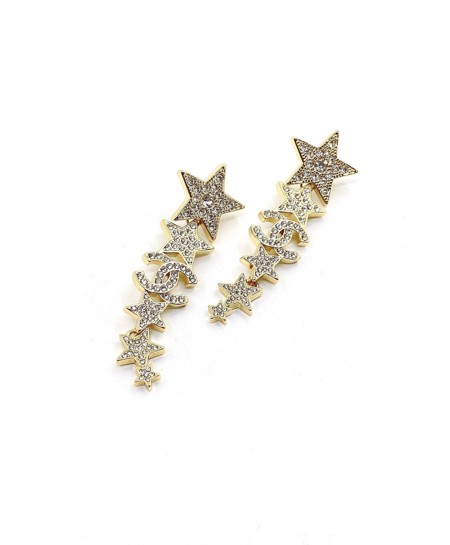 18K  Chanel Star Diamonds Long Earrings
