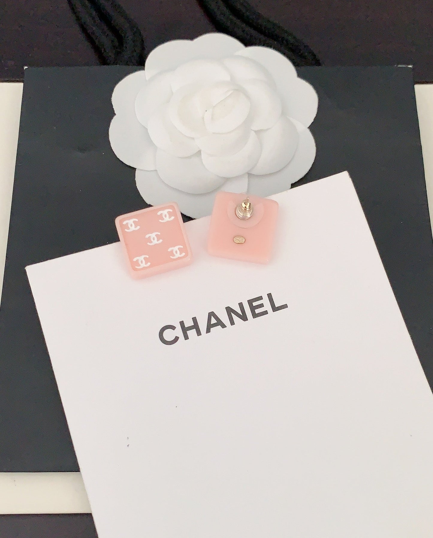 18K  Chanel Pink Resin Earrings