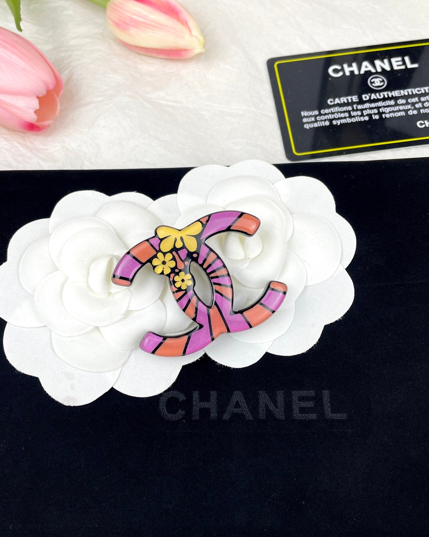 18K  Chanel Pink Resin Brooch