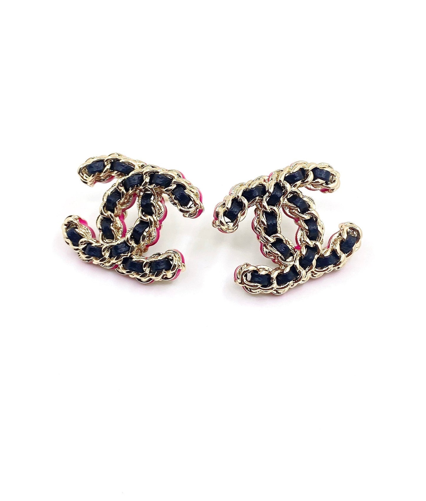 18K  Chanel Pink Resin Leather Earrings