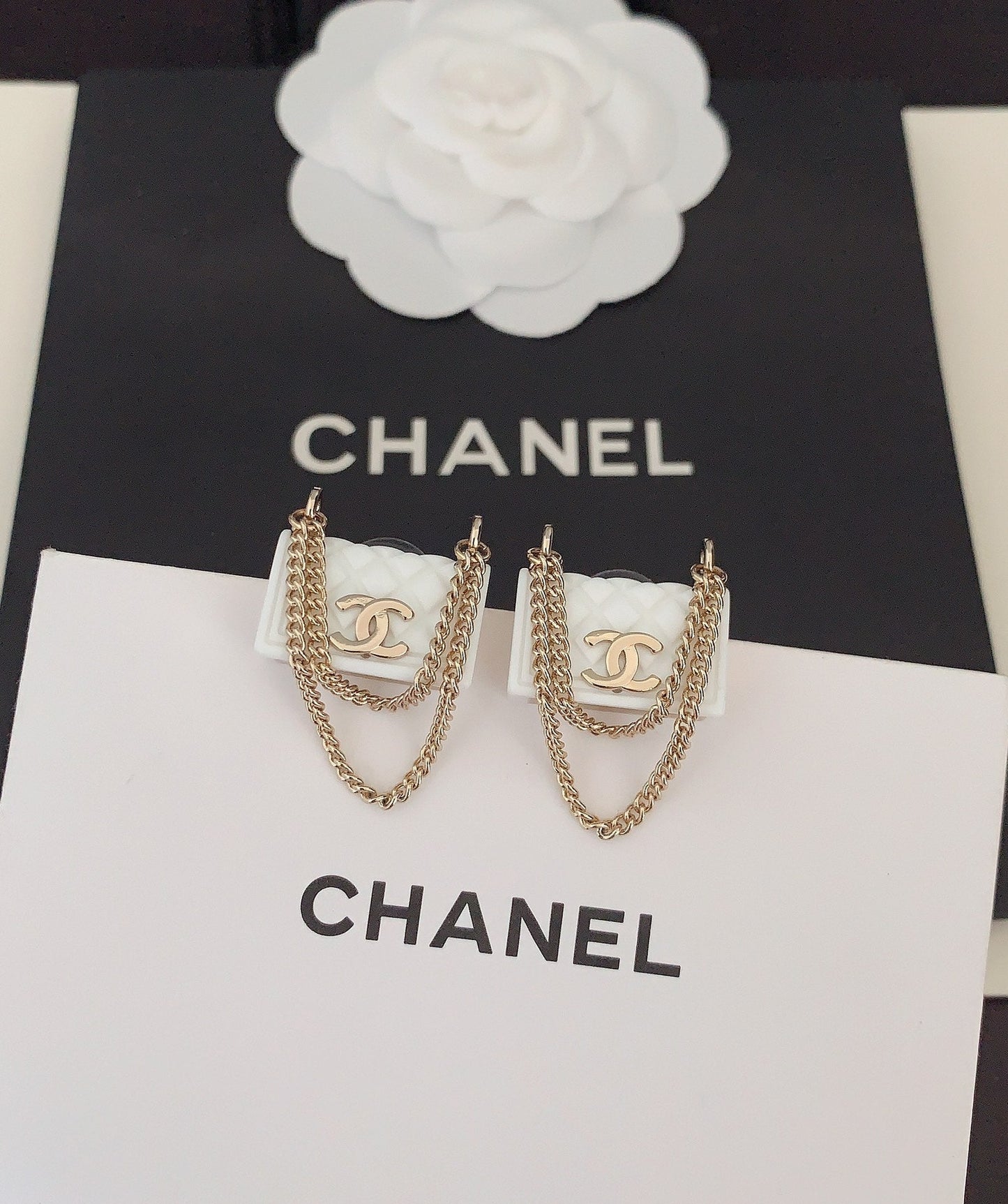 18K  Chanel White Bag Earrings