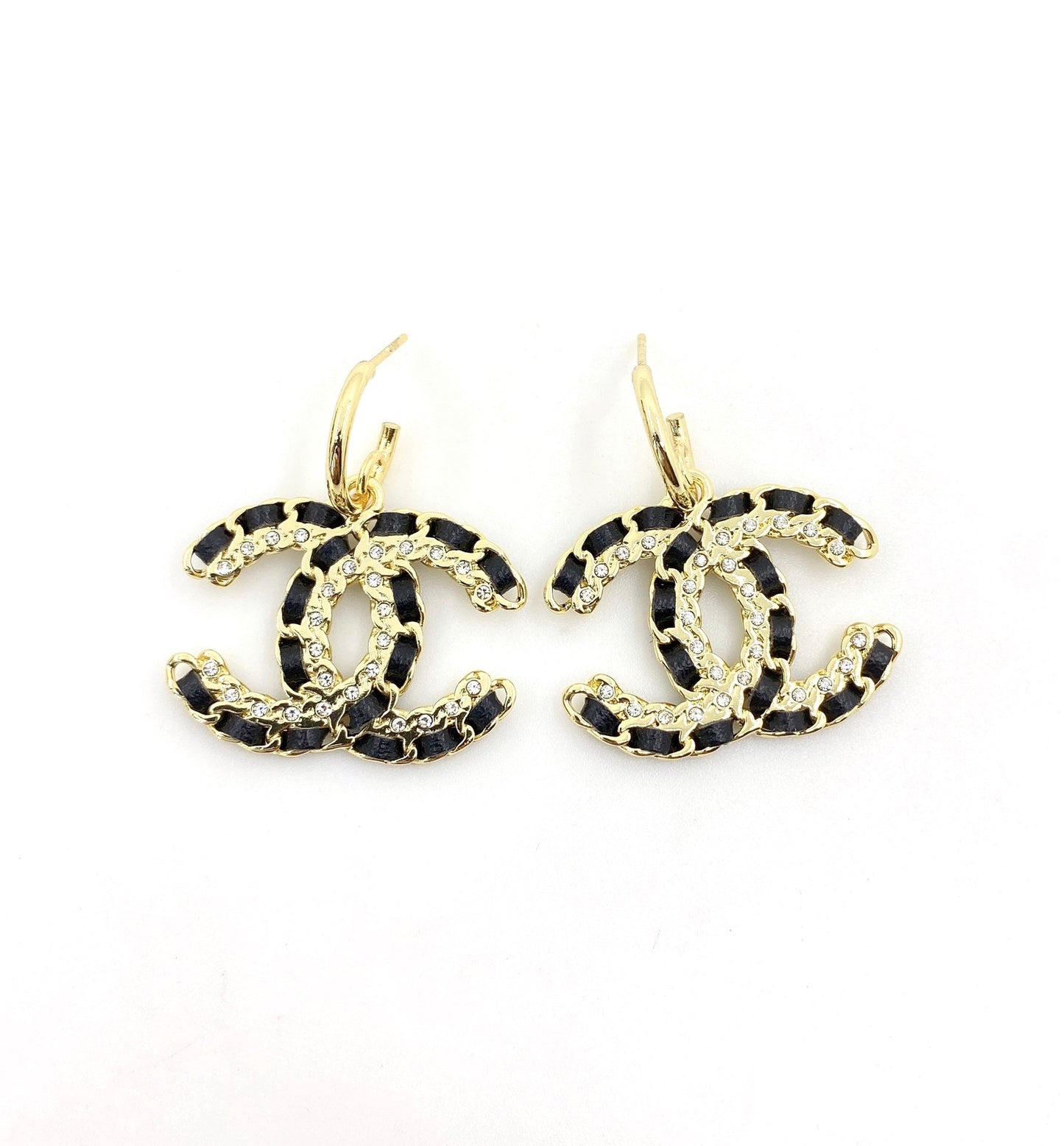 18K  Chanel Pendant Leather Earrings
