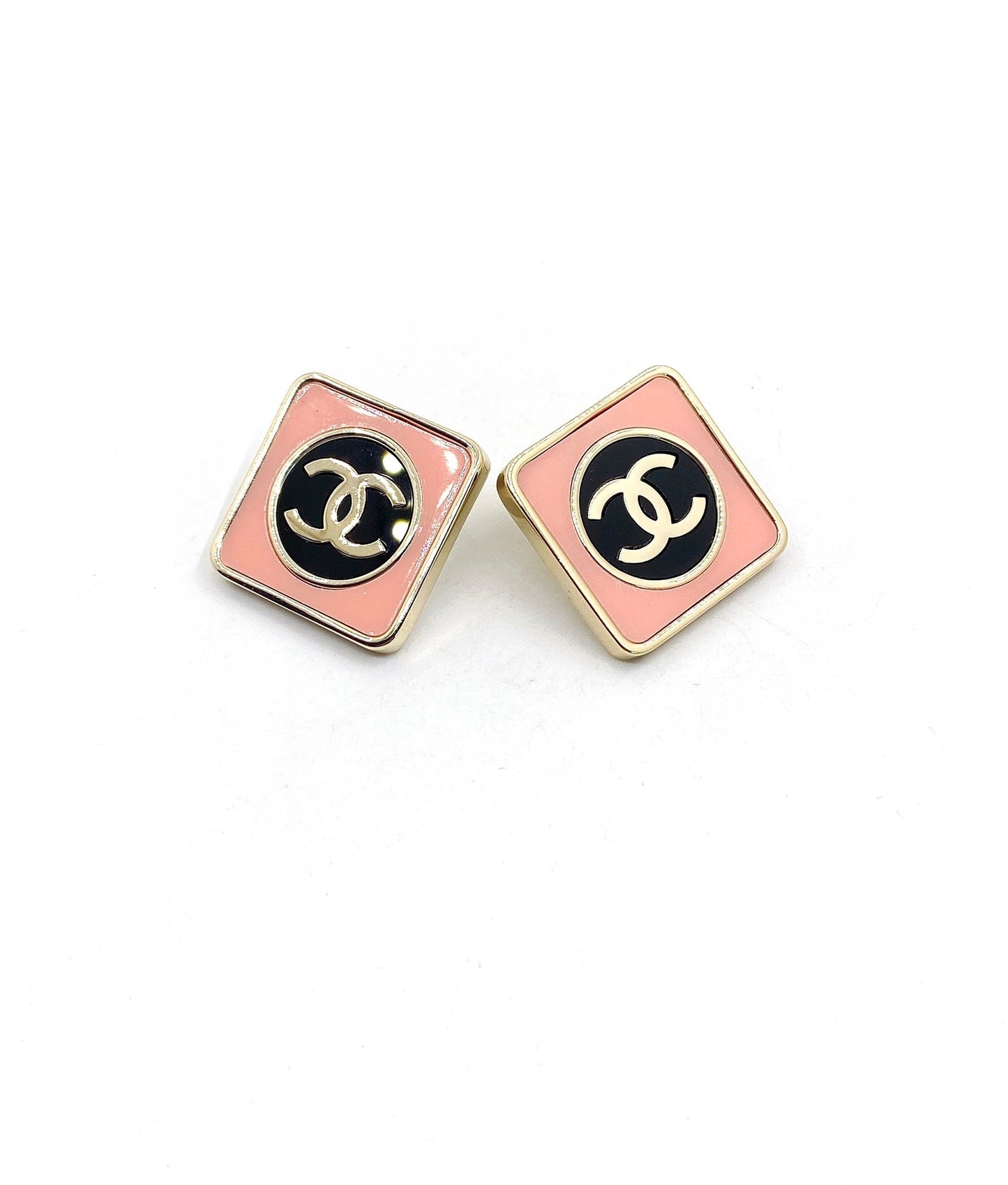 18K  Chanel Square Pink Earrings
