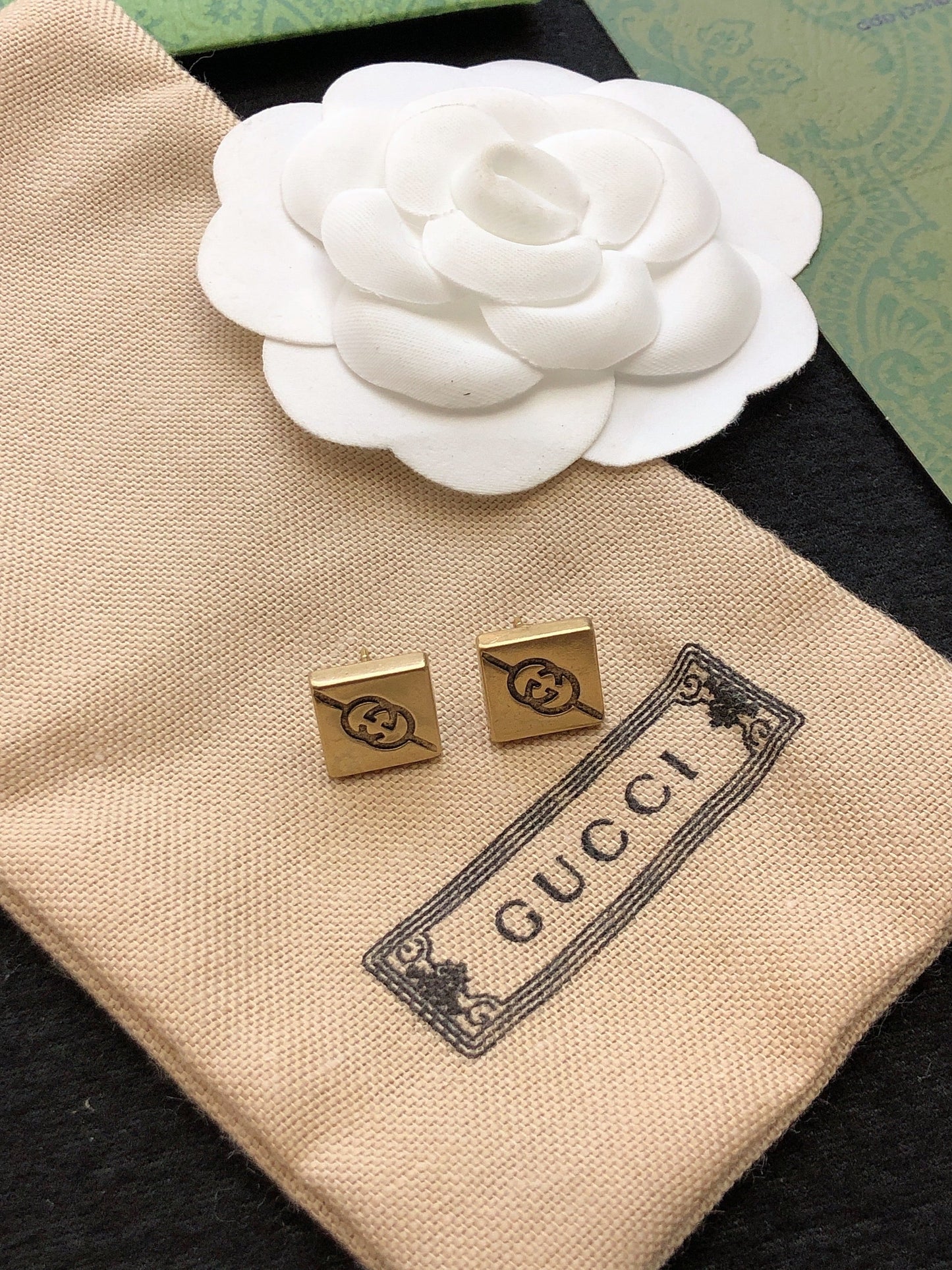 18K Double Gucci Cube Earrings