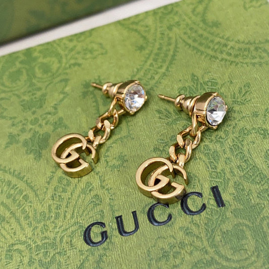 18K Double Gucci Crystal Chain Earrings