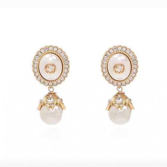 18K Double Gucci Pearl Earrings