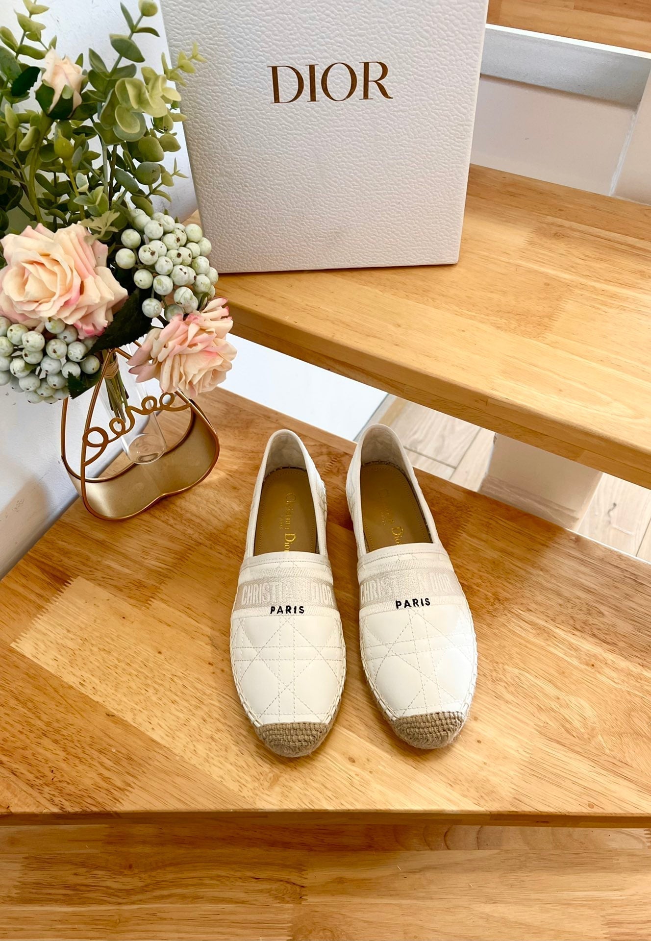 DIOR GRANVILLE ESPADRILLE WHITE QUILTED CANNAGE CALFSKIN