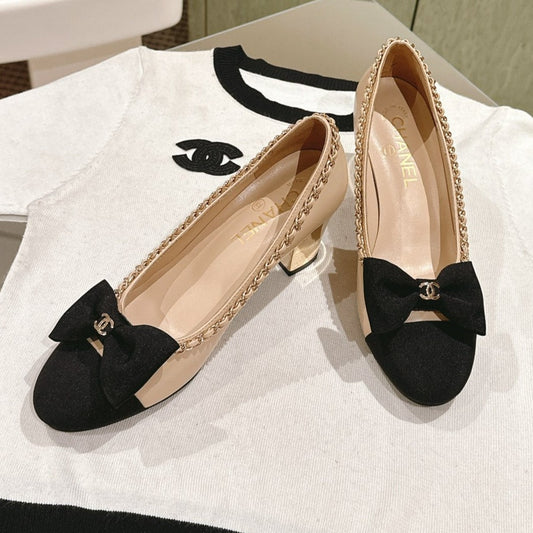 CHANEL HIGH HEELS BEIGE CREAM CALFSKIN AND FABRIC