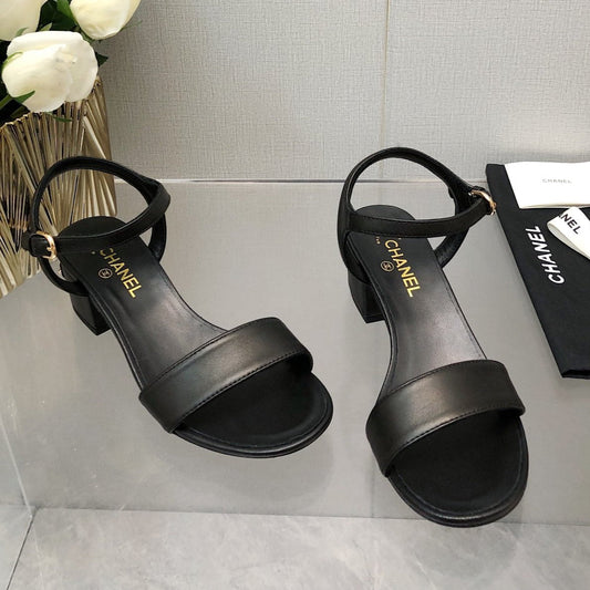 CHANEL BLOCK HEEL 5 CM SANDAL IN BLACK LAMBSKIN