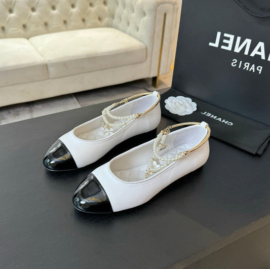 CHANEL Double Strap Chunky Heel Mary Jane Shoes White Black