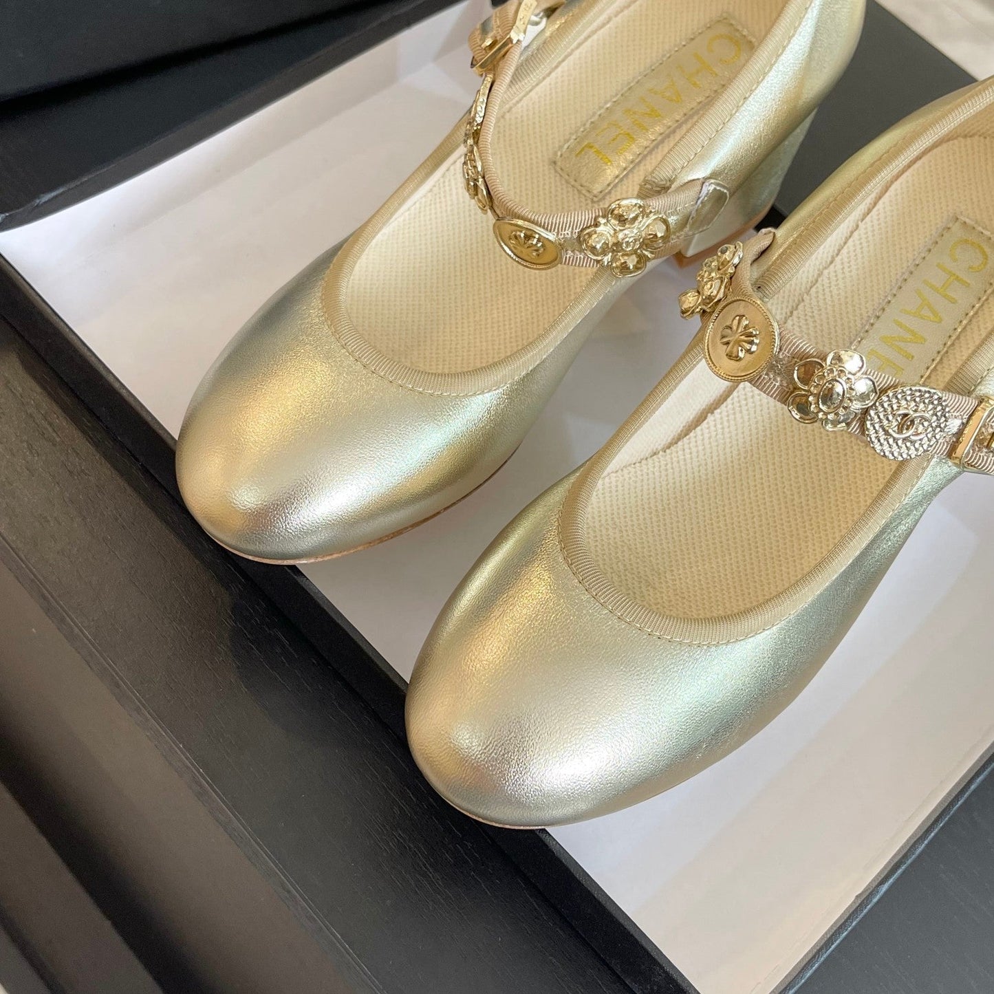 CHANEL HIGH MERY JANE GOLDEN LAMBSKIN