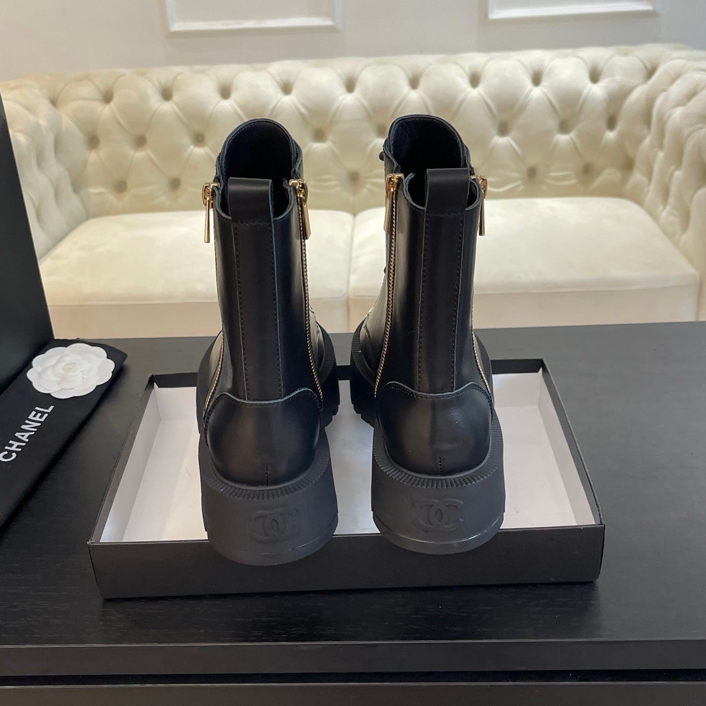 CHANEL ANKLE BOOTS IN BLACK LAMBSKIN