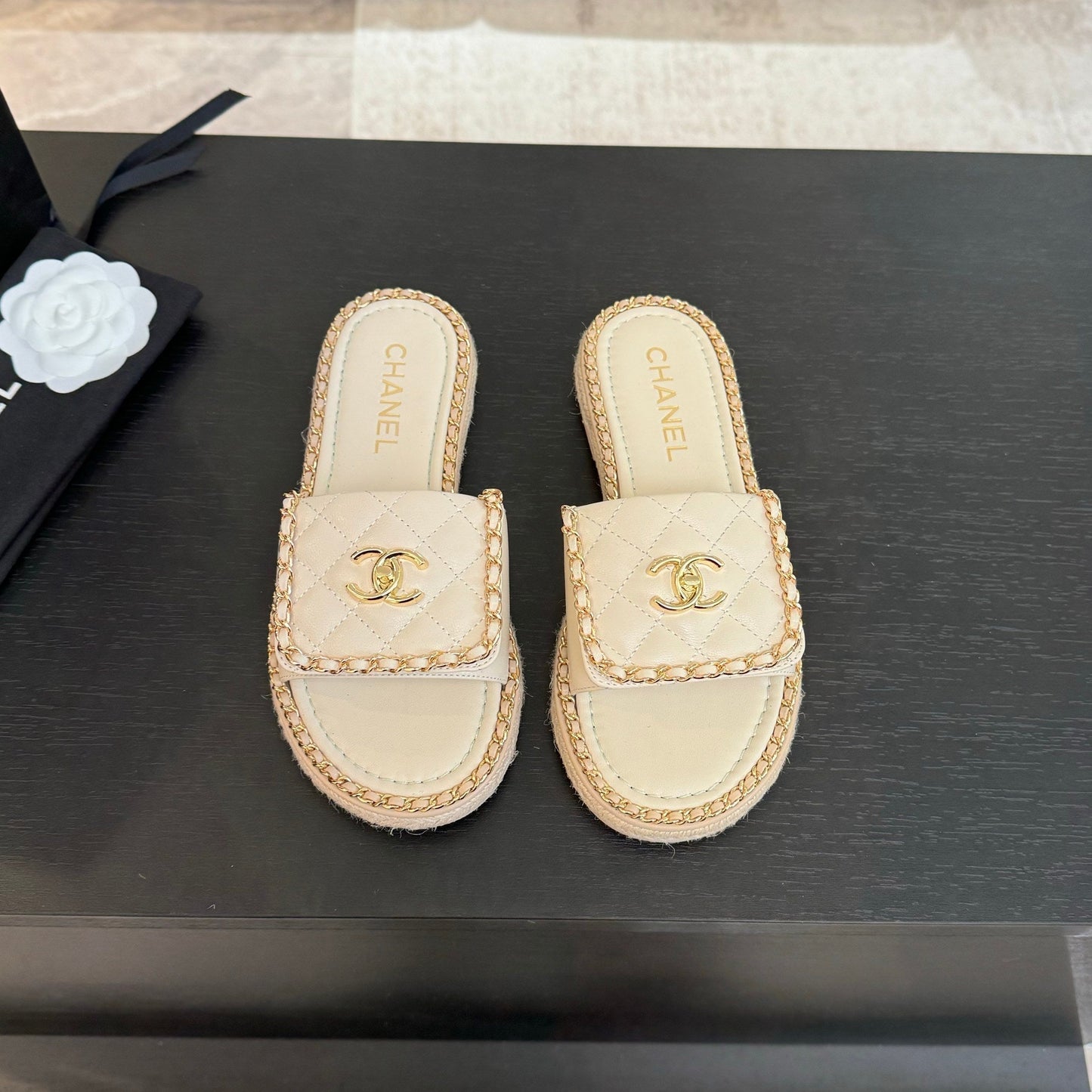CHANEL Logo Mule Sandal 20mm White Lambskin 183980