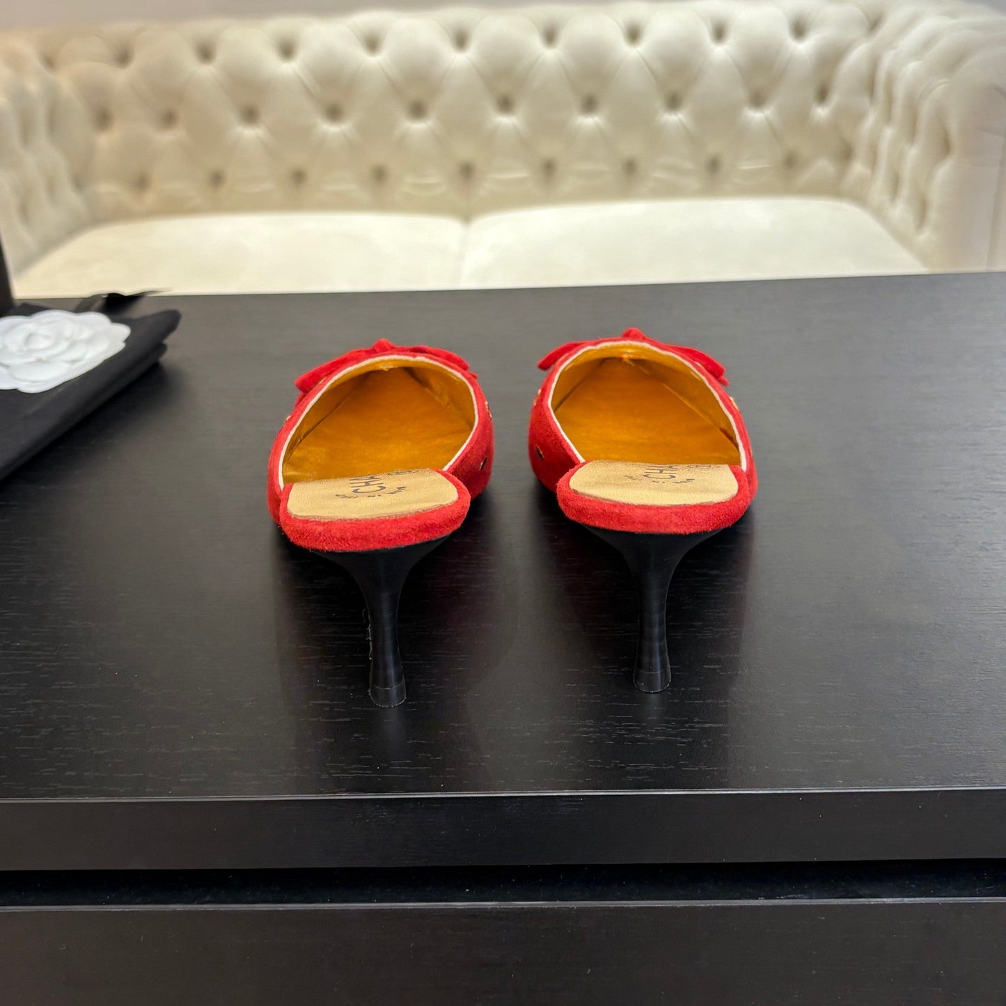 CHANEL HIGH HEEL MULE 65 MM IN CANDY RED SUEDE