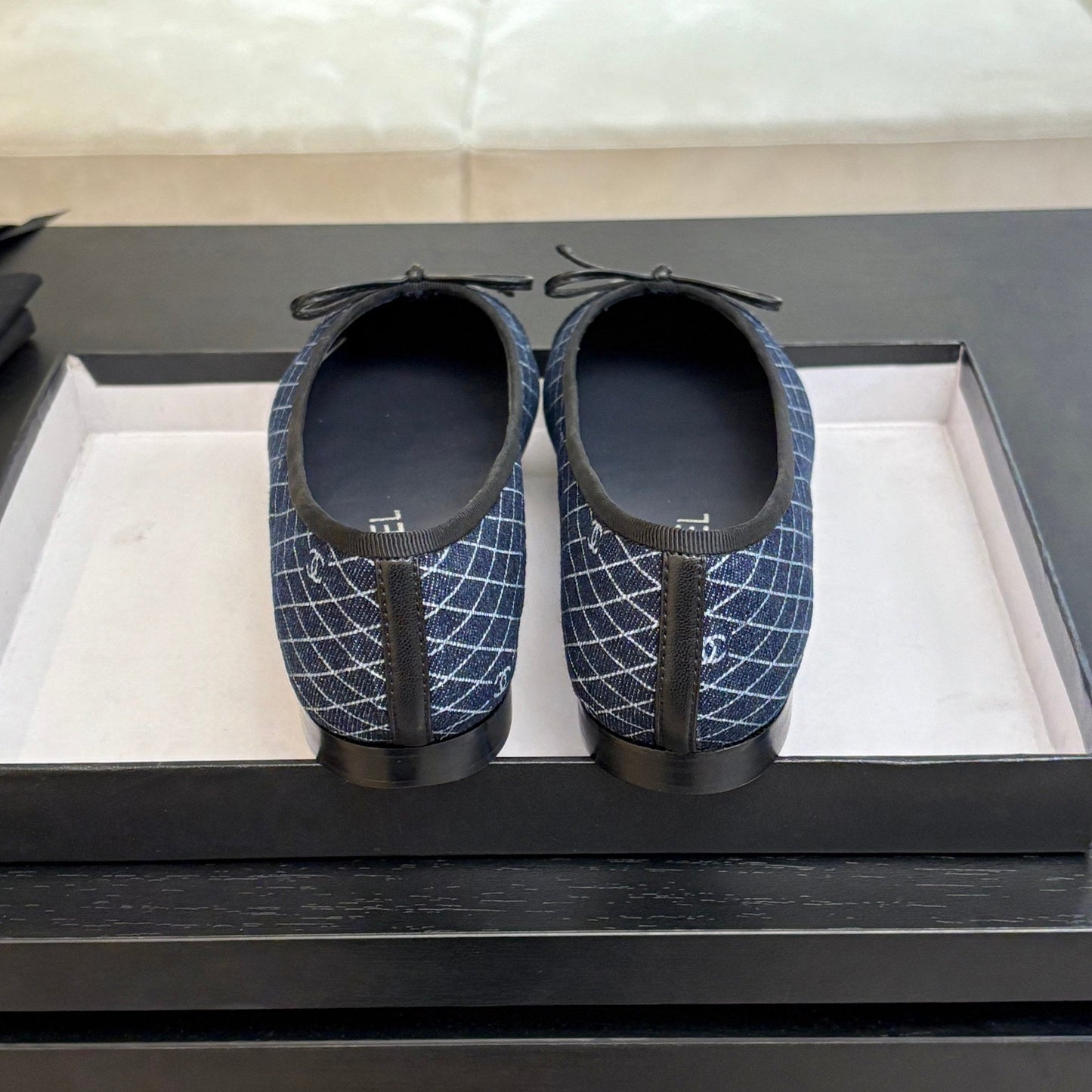 CHANEL BALLET FLATS IN AEGEAN BLUE MONOGRAM DENIM