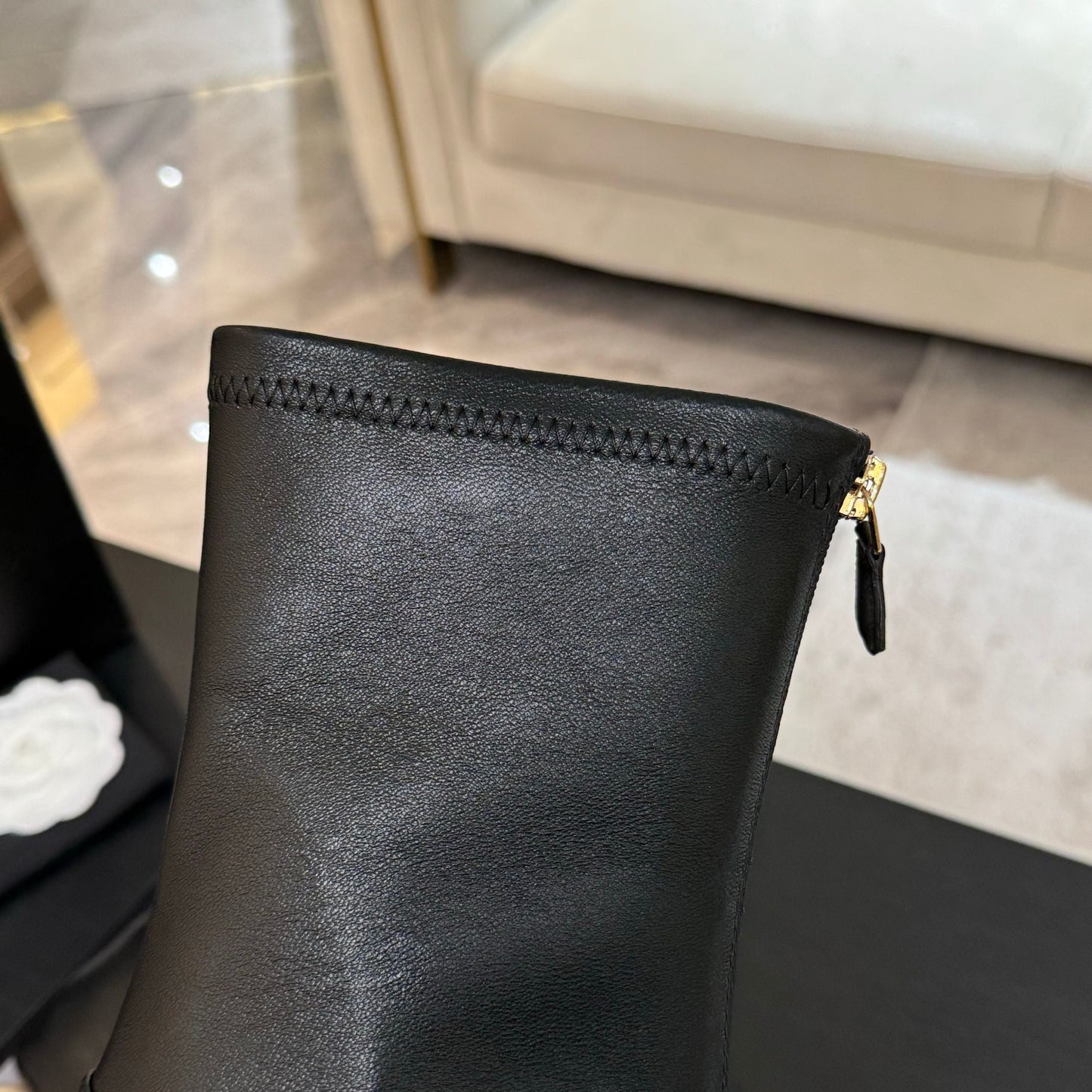 CHANEL PEARL BOOTS 65MM IN BLACK CALFSKIN