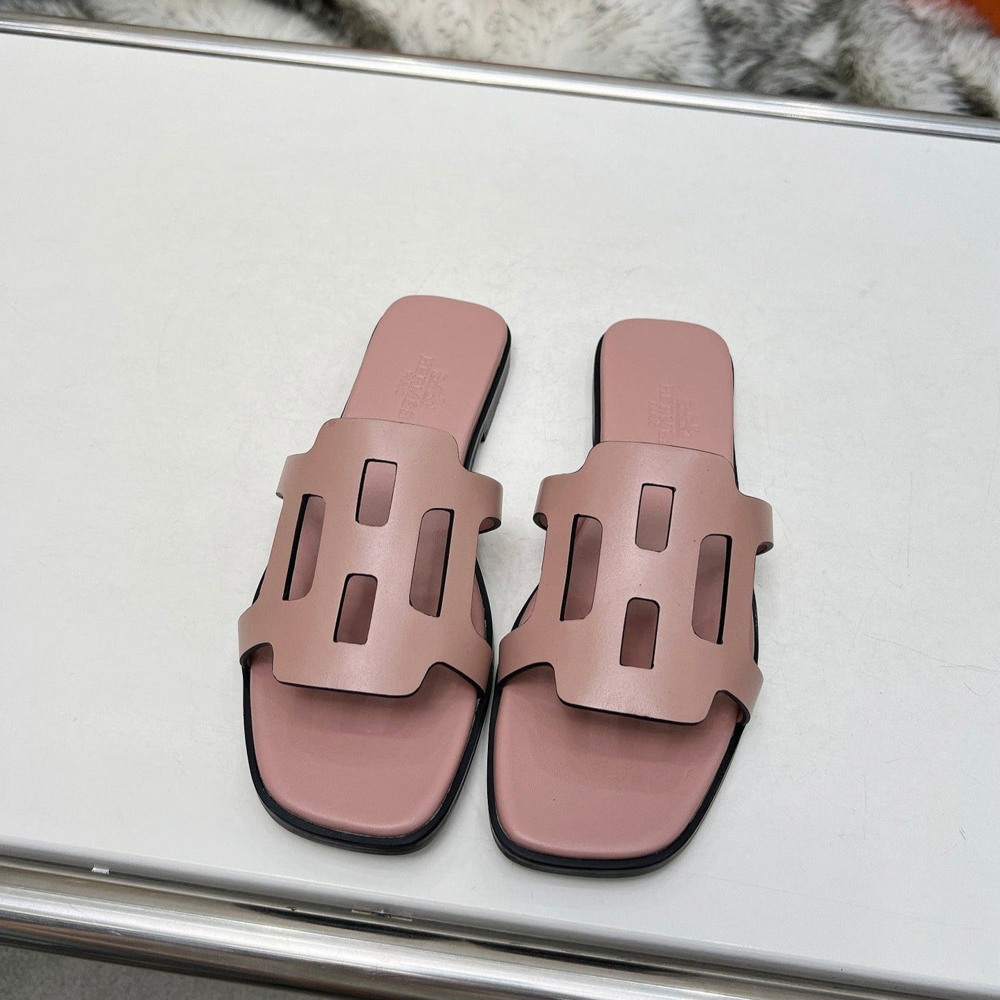 HERMES FLATFORM SANDAL LIGHT PINK CALFSKIN